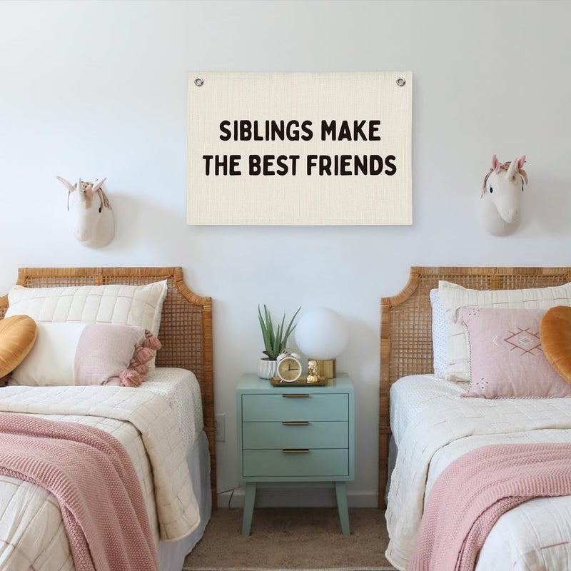 PLKMN Kids Room Decor Playroom Banner, Siblings Make the Best Friends Linen Canvas Banner Wall Hanging Flag, Boys Girls Nursery Decor 20x30 - Image 5